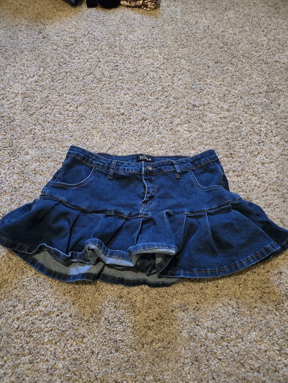 Yeokou Dark Blue Denim Ruffle Mini Skirt
